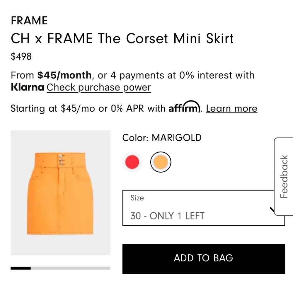 Carolina Herrera X FRAME Corset Mini Skirt in Marigold